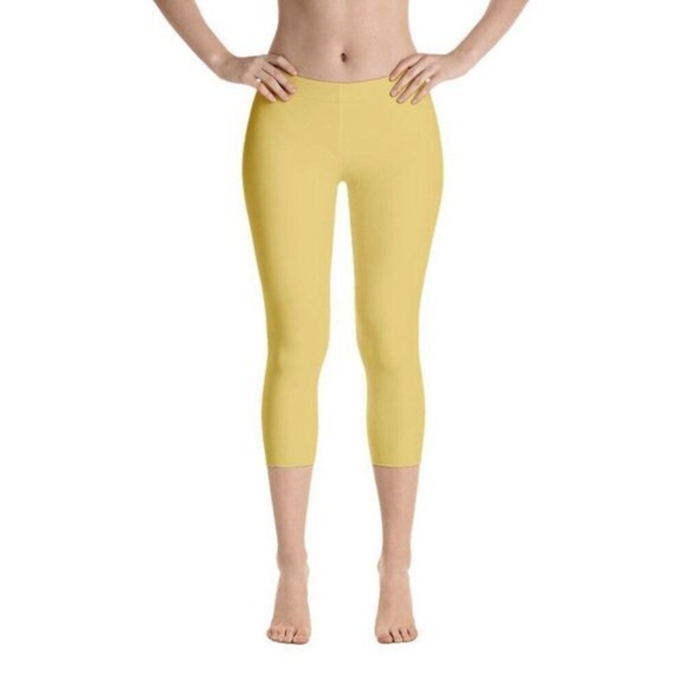 Set of Two Pastel Yellow 3 Quarter Capri Leggings Bottoms Pants